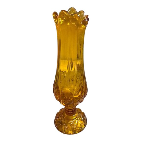 Vintage 1950s Kanawha Glass Amber Moon And Stars 10" Swung Pedestal Vase Yellow - Picture 1 of 8